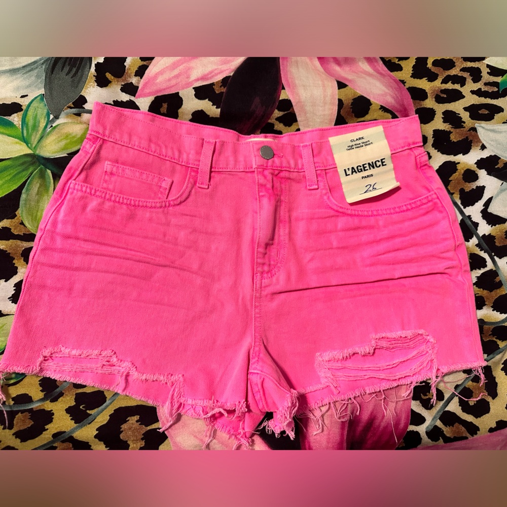 NWT L’AGENCE Paris “Clark” Distressed high rise denim shorts $275